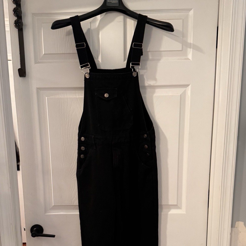 Womens Sz S‎ Black Jumpsuit Overalls Sleeveless Casual Straight Leg Pants Romper
